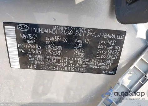 2023 Hyundai Santa Fe Xrt z USA, uszkodzony, nr VIN 5NMS64AJ1PH563185
